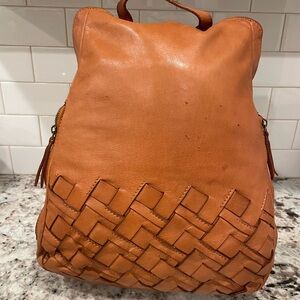 Woven Leather Backpack in Rich Tan